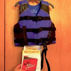 Full Throttle blue black child size coast guard approved WATER life vest EUC